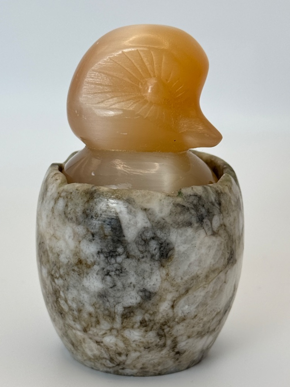 Vintage Hatching Duck Egg Carving Made in USSR Soviet Russian Selenite/Dolomite
